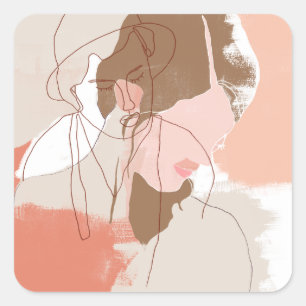 Sticker Carré Contour peint Portrait féminin