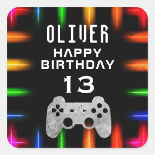 Sticker Carré Contrôleur de jeu vidéo Neon Jeu fête d'anniversai