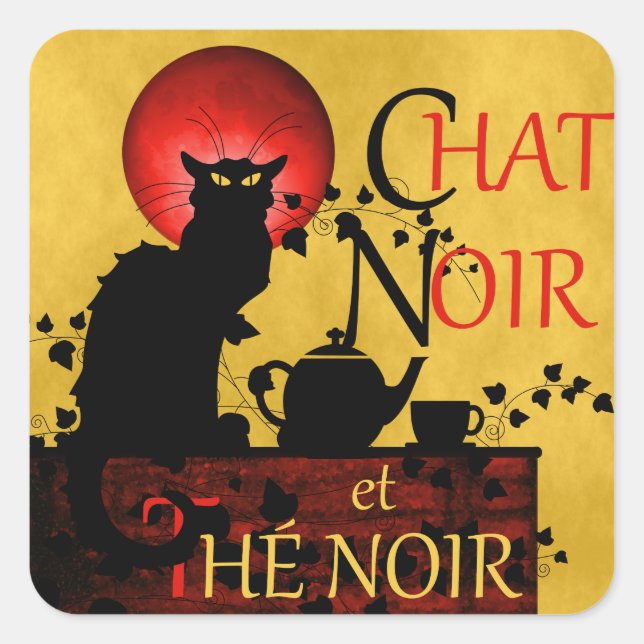 Sticker Carré Conversation Noir et Thé Noir, Thé Noir Chat (Devant)