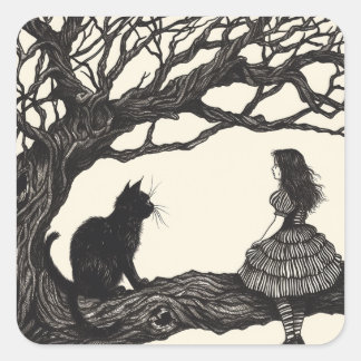 Sticker Carré Conversations enchantées : Alice & Cheshire Cat