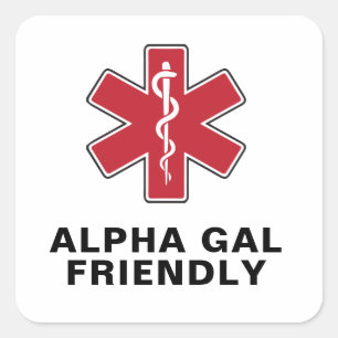 Sticker Carré Convivial Alpha Gal avec symbole d'alerte médicale