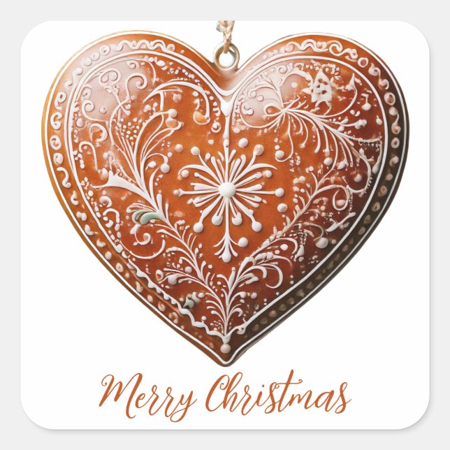 Sticker Carré Cookie de Noël rustique Décoré traditionnel (Devant)