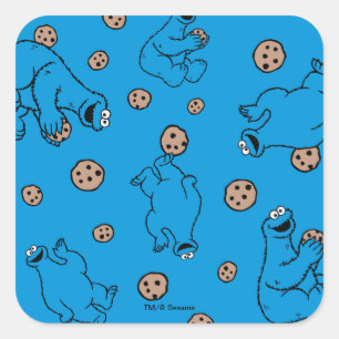 Sticker Carré Cookie Monster et Cookies Blue Pattern