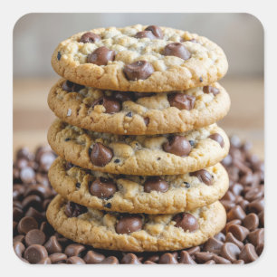 Sticker Carré Cookies À Chip De Chocolat Sur Les Morceaux De Cho