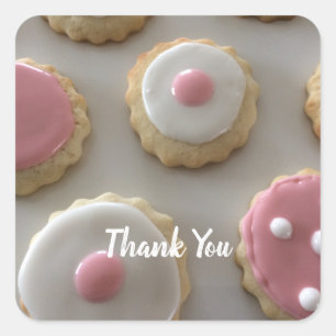 Sticker Carré Cookies au Sucre Rose et Blanc