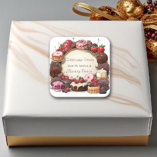 Sticker Carré Cookies de Noël Bonbons Brownies Donuts