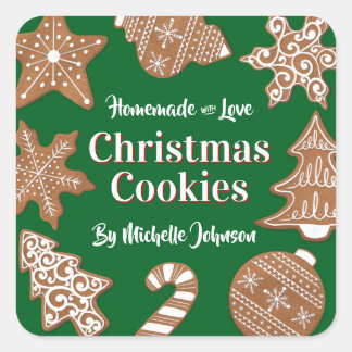 Sticker Carré Cookies de Noël faits maison verts