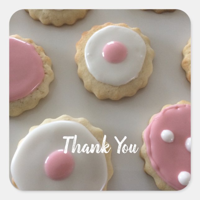 Sticker Carré Cookies de sucre rose et blanc (Devant)
