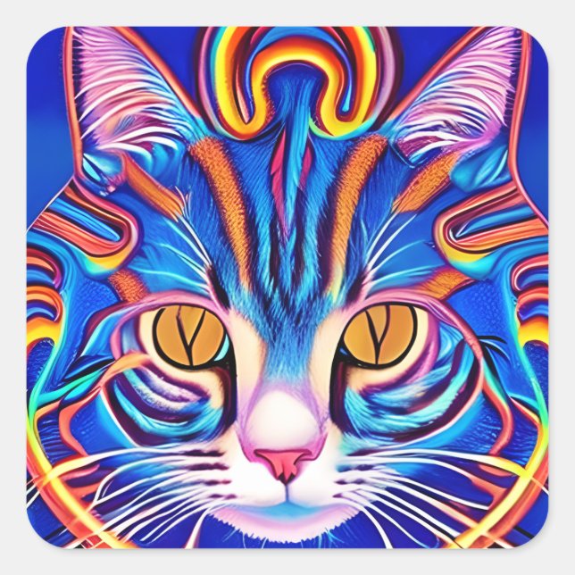 Sticker Carré Cool Abstrait Cat Ai Art (Devant)