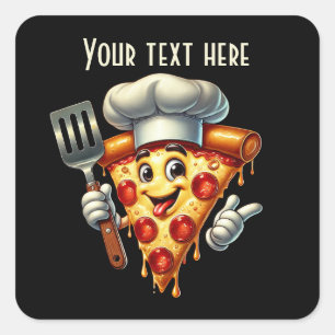 Sticker Carré Cool amateurs de pizza party ajouter du texte