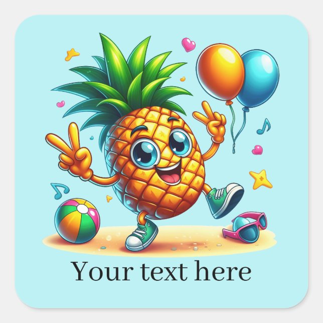 Sticker Carré Cool Anniversaire plage fête d'ananas (Devant)