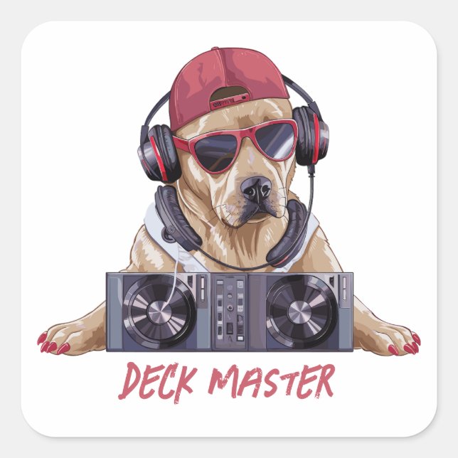 Sticker Carré Cool Beats Canine DJ (Devant)