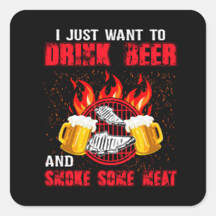 Sticker Carré Cool boire bière fumée viande mot art