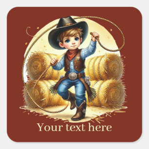 Sticker Carré Cool Cowboy ajouter du texte