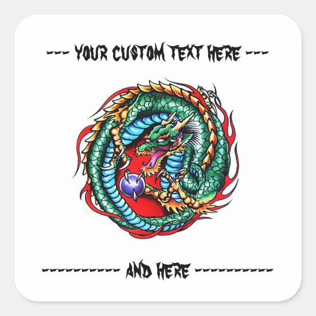 Sticker Carré Cool dessin animé symbole tatouage dragon oriental (Devant)