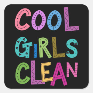 Sticker Carré Cool Filles Nettoyage Nettoyage Ménage Femmes Enfa