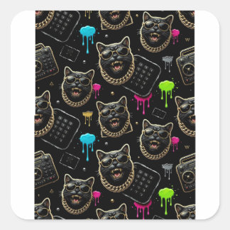Sticker Carré Cool Gangster Cat Neon Graffiti Streetwear Planner