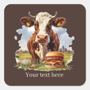 Sticker Carré Cool hamburger vache personnalisable