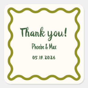 Sticker Carré Cool manuscrit Wavy Bordure Merci Mariage