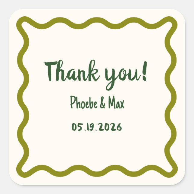 Sticker Carré Cool manuscrit Wavy Bordure Merci Mariage (Devant)
