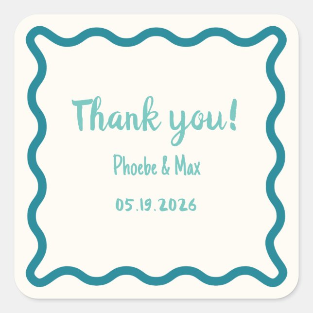 Sticker Carré Cool manuscrit Wavy Bordure Merci Mariage (Devant)
