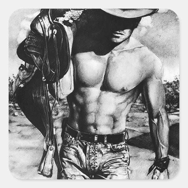 Sticker Carré Cool masculin Sexy Masculine Occidentale Cowboy Cu (Devant)