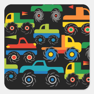 Sticker Carré Cool Monsters Camions Transport Cadeaux pour garço