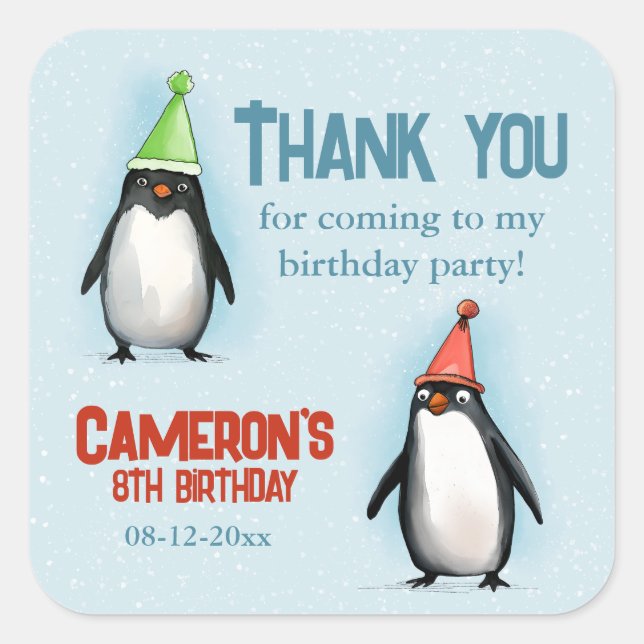 Sticker Carré Cool Penguins fêtent l'anniversaire de l'enfant me (Devant)