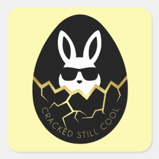 Sticker Carré Cool Rabbit Sunglasses Funny Bunny Quote “Cracked 