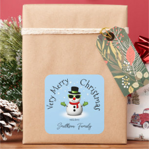 Sticker Carré Cool Snowman Joyeux Noël hiver personnalisé famill