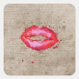 Sticker Carré Cool tendance vintage aquarelle lèvres éclabouss