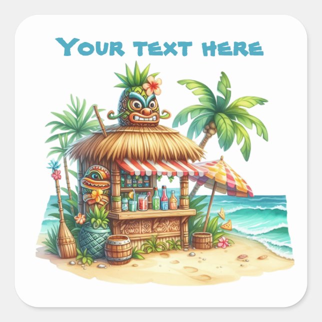 Sticker Carré Cool tiki hut ajouter du texte (Devant)