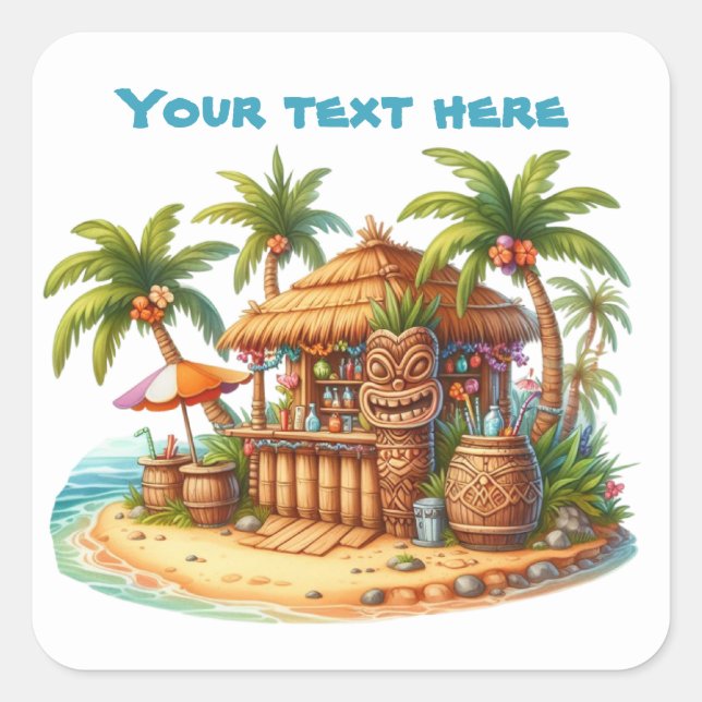 Sticker Carré Cool tiki partie ajouter du texte (Devant)