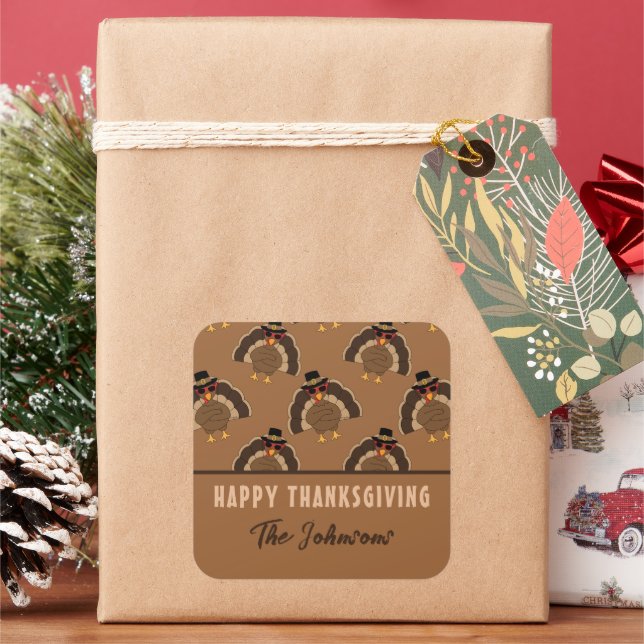 Sticker Carré Cool Turquie Bon thanksgiving Nom de famille Texte (vacances)