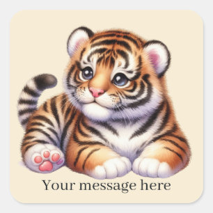 Sticker Carré Cool unisex bébé tiger ajouter un message