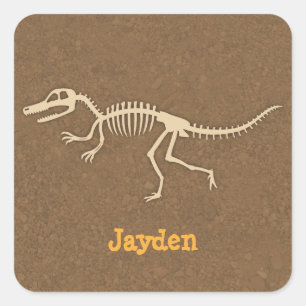 Sticker Carré Cool Velociraptor Dinosaur Bones Boys Personnalis