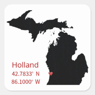 Sticker Carré Coordonnées GPS de Holland Michigan