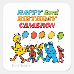 Sticker Carré Copains de Sesame Street   Ballons d'anniversaire
