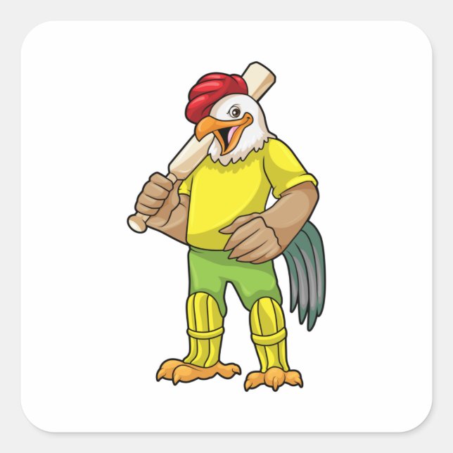 Sticker Carré Coq en batteur avec batte de cricket (Devant)