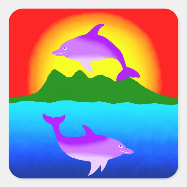 Sticker Carré Coque ipad du coucher de soleil et des dauphins (Devant)