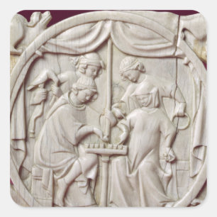 Sticker Carré Coque miroir représentant un jeu d'échecs, c.1300