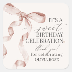 Sticker Carré Coquette Beige Bow Girl Anniversaire Fête Favorise
