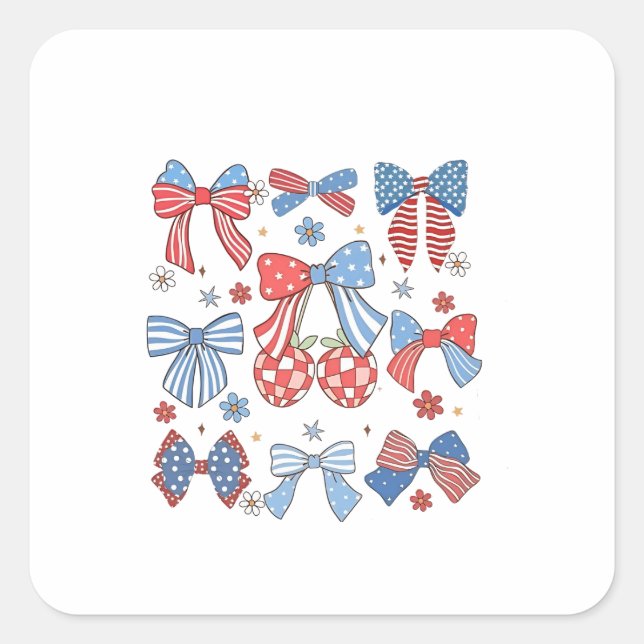 Sticker Carré Coquette Bow 4 juillet USA American Patriotic (Devant)