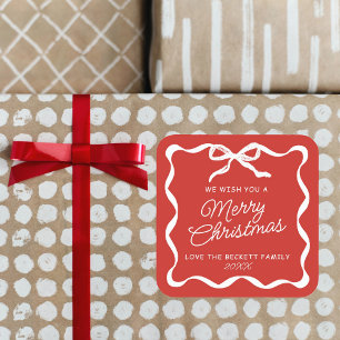 Sticker Carré Coquette Courbe Ruban et Nœud Rétro Joyeux Noël