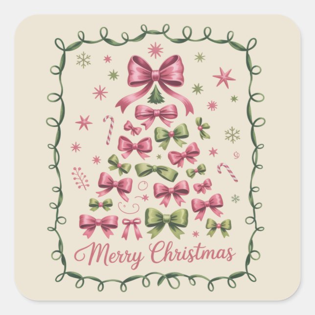 Sticker Carré Coquette rose sapin de Noël Girly tendance Noël (Devant)