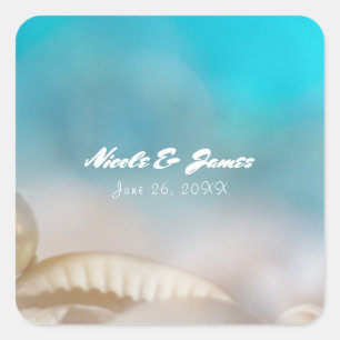 Sticker Carré Coquillages élégants Mariage de plage tropicale bl