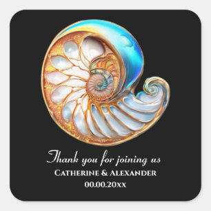 Sticker Carré Coquille d'Ivoire Bleue Remerciements de Mariage s