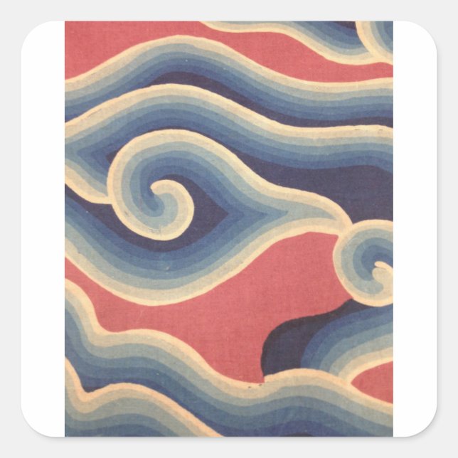 Sticker Carré Corail bleu Indigo Vague japonaise (Devant)