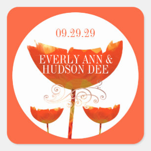 Sticker Carré Corail Orange Boho Bumble Bee Populaire