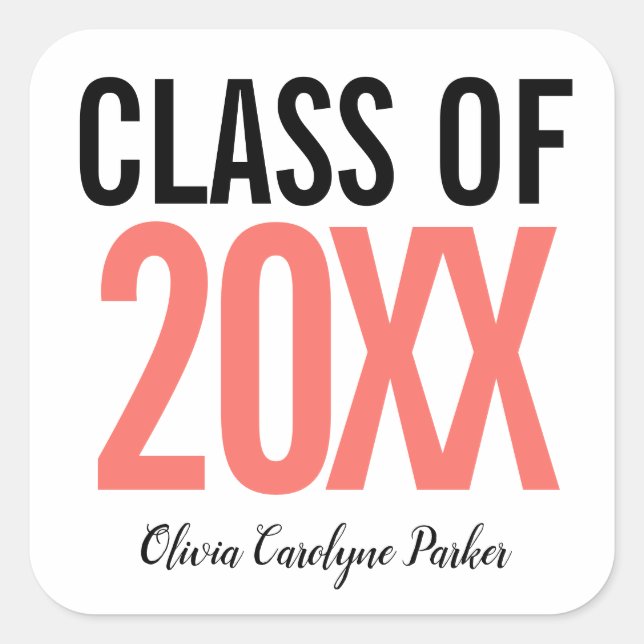 Sticker Carré Coral Bold Personnalisé ANNÉE Graduation (Devant)